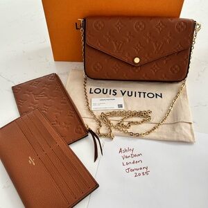NWT Louis Vuitton Felicie Pochette Cognac Empriente Leather Handbag